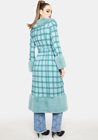 Teal Love Goes On Plaid Coat