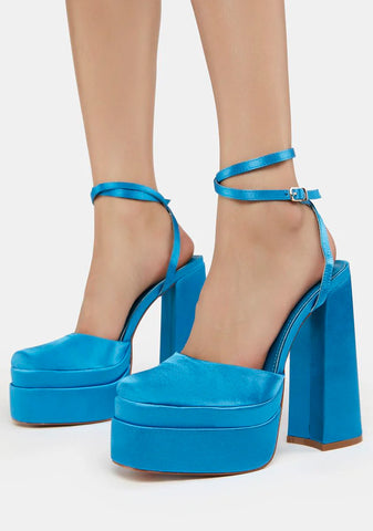 Blue Martha Stacked Platform Heels