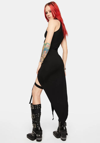 Dark Pointed Hem Dress W/ Detachable Leg Loops