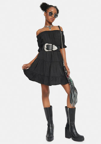 Noir Come Undone Off Shoulder Mini Dress