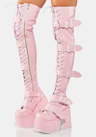 Baby Pink Camel-305 Thigh High Boots