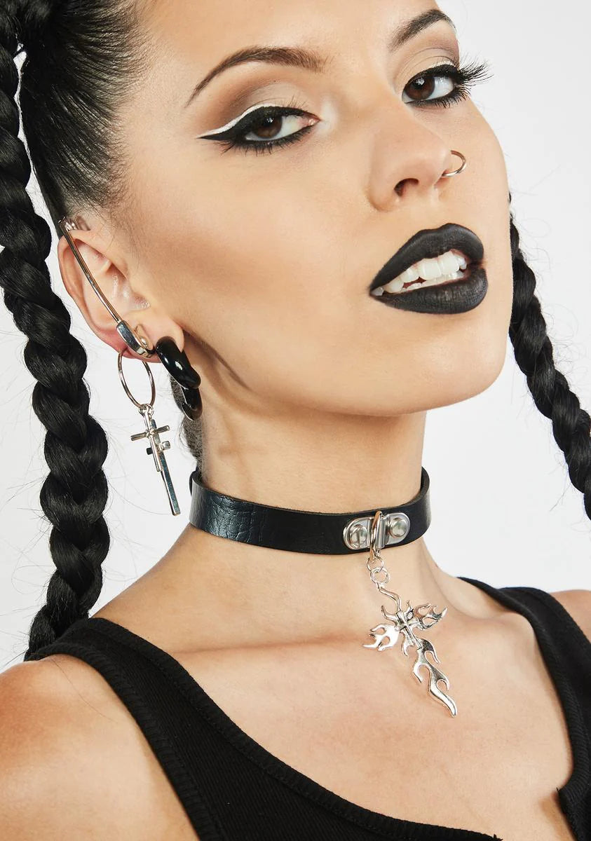 Night Never Be Saved Cross Charm Choker