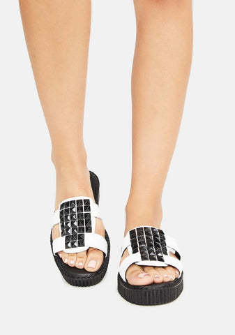 White TUKskin Studded Mule Sandals