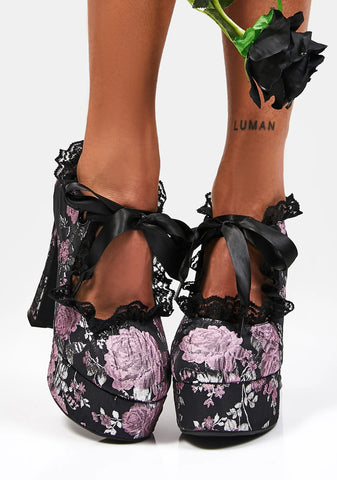 Mauve Fanged Faerie Brocade Mary Janes