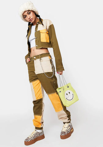 Olive Hidden Layers Patchwork Joggers