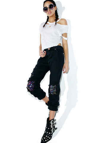 Sequin Distressed Jeans