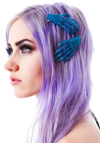 Skeleton Bone Hands Hair Slides - Gold