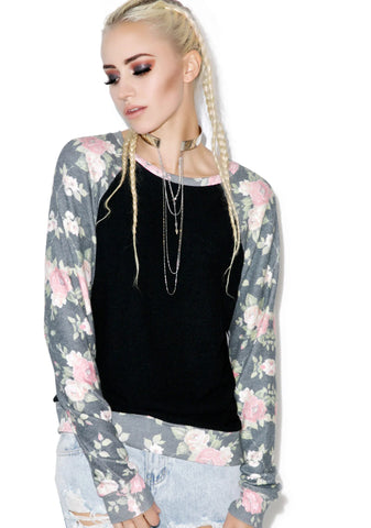 Black Rose Sleeves Baggy Beach Raglan
