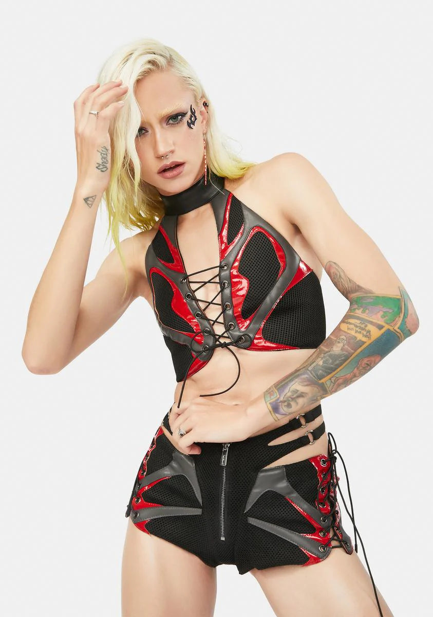 Red Patent Sneaker Neckholder Top