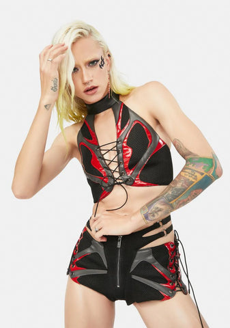 Red Patent Sneaker Neckholder Top