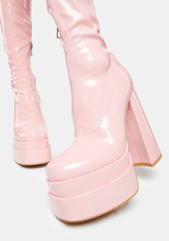 Pink The Redemption Stretch Thigh High Boots
