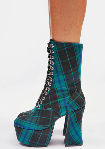 Deathly Bored Plaid Platform Boots
