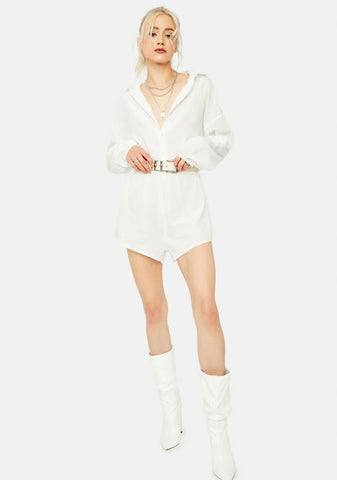Risky Glance Long Sleeve Button Up Romper