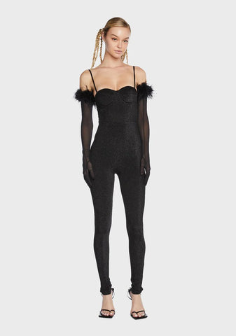 Black Glitter Sweetheart Catsuit