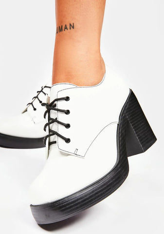 White Patent Gatsby Platform Pumps