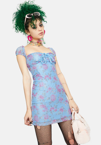 Rosa Powder Blue Mesh Bigail Mini Dress