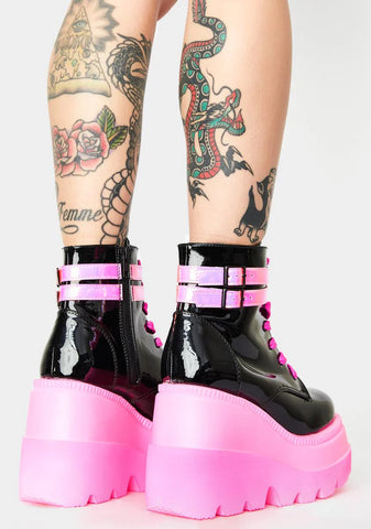 Pink UV Patent Technopagan Boots