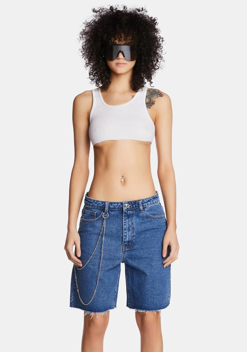 Mid Rise Dad Shorts With Chain Detail