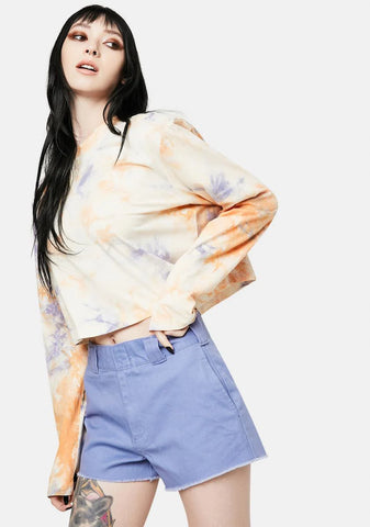 Chambray Blue High Rise Worker Shorts