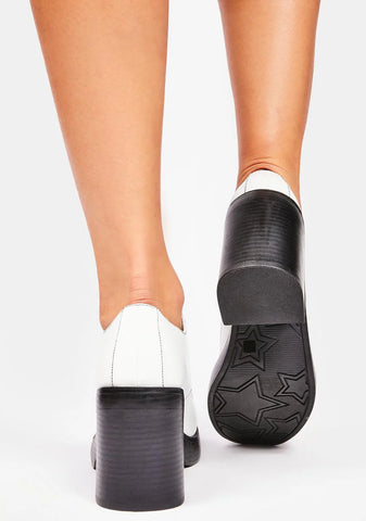 White Patent Gatsby Platform Pumps