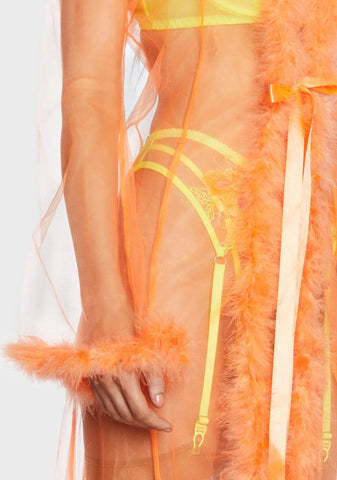 Orange Mistress In Marabou Long Robe