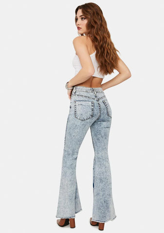 Please The Stars Acid Wash Denim Flare Jeans