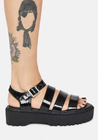 Noir Met Someone Platform Gladiator Sandals