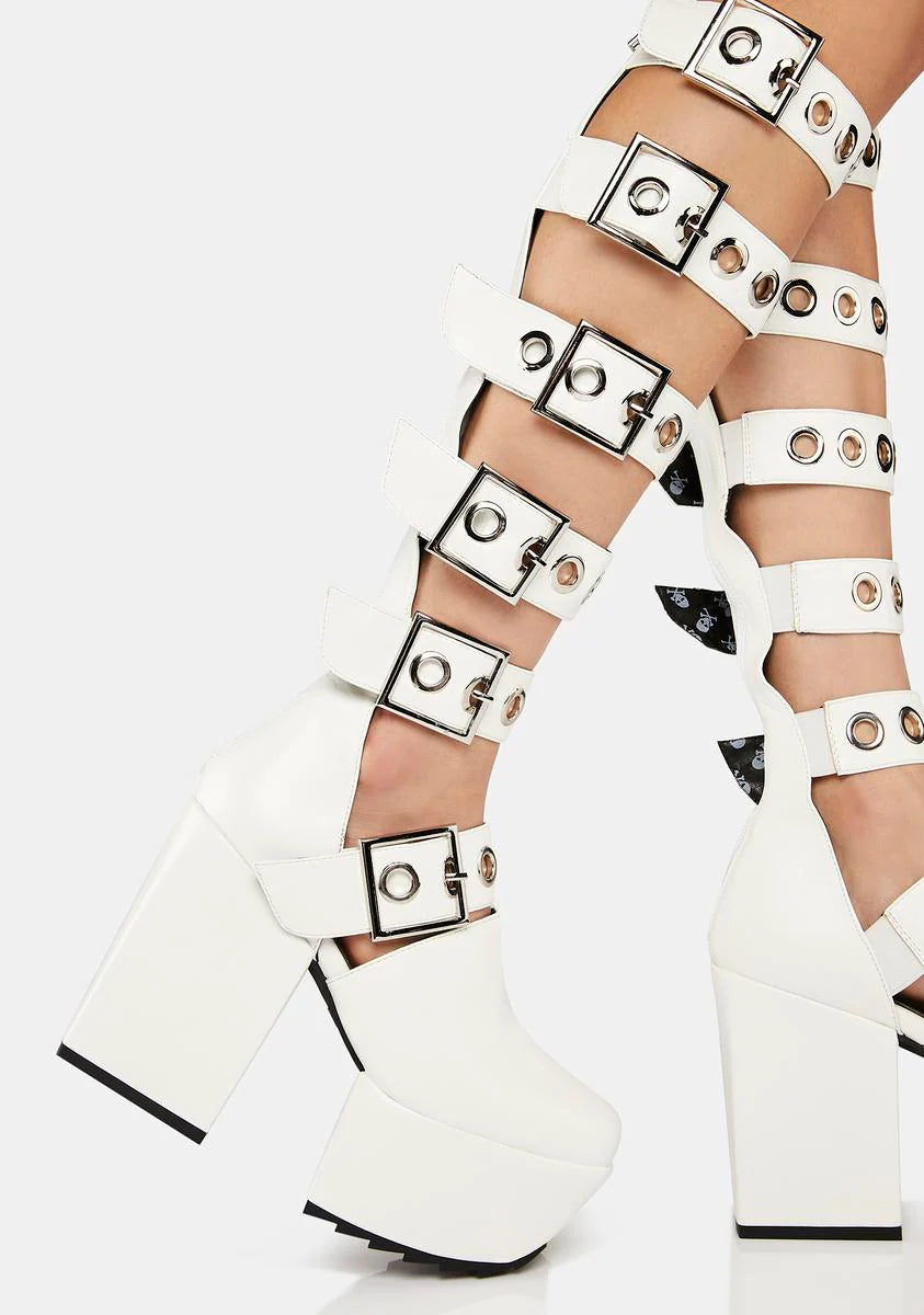 White Barbarian Platform Knee-High Boots