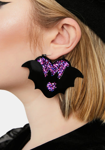 Purple Heart Bat Hoop Earrings