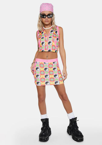 Velour Yin Yang Print Mini Skirt