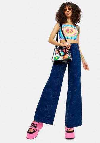 Acid Test Tie Dye Peace Sign Cami Crop Top