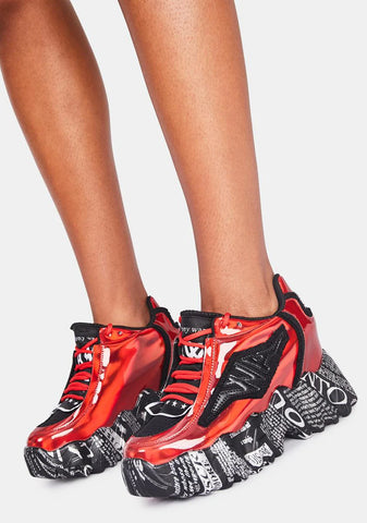 Red And Black Blackberry Platform Sneakers