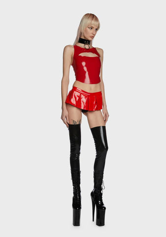 Cherry Deepest Desire Vinyl Pleated Skirt