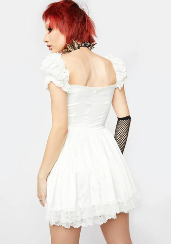 Ivory Bad Meets Evil Satin Mini Dress