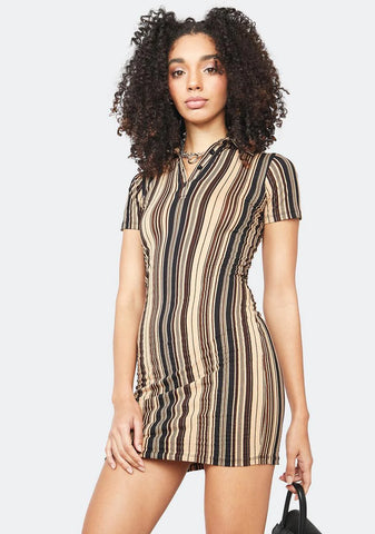Mixed Stripe Brown Jeeves Mini Dress