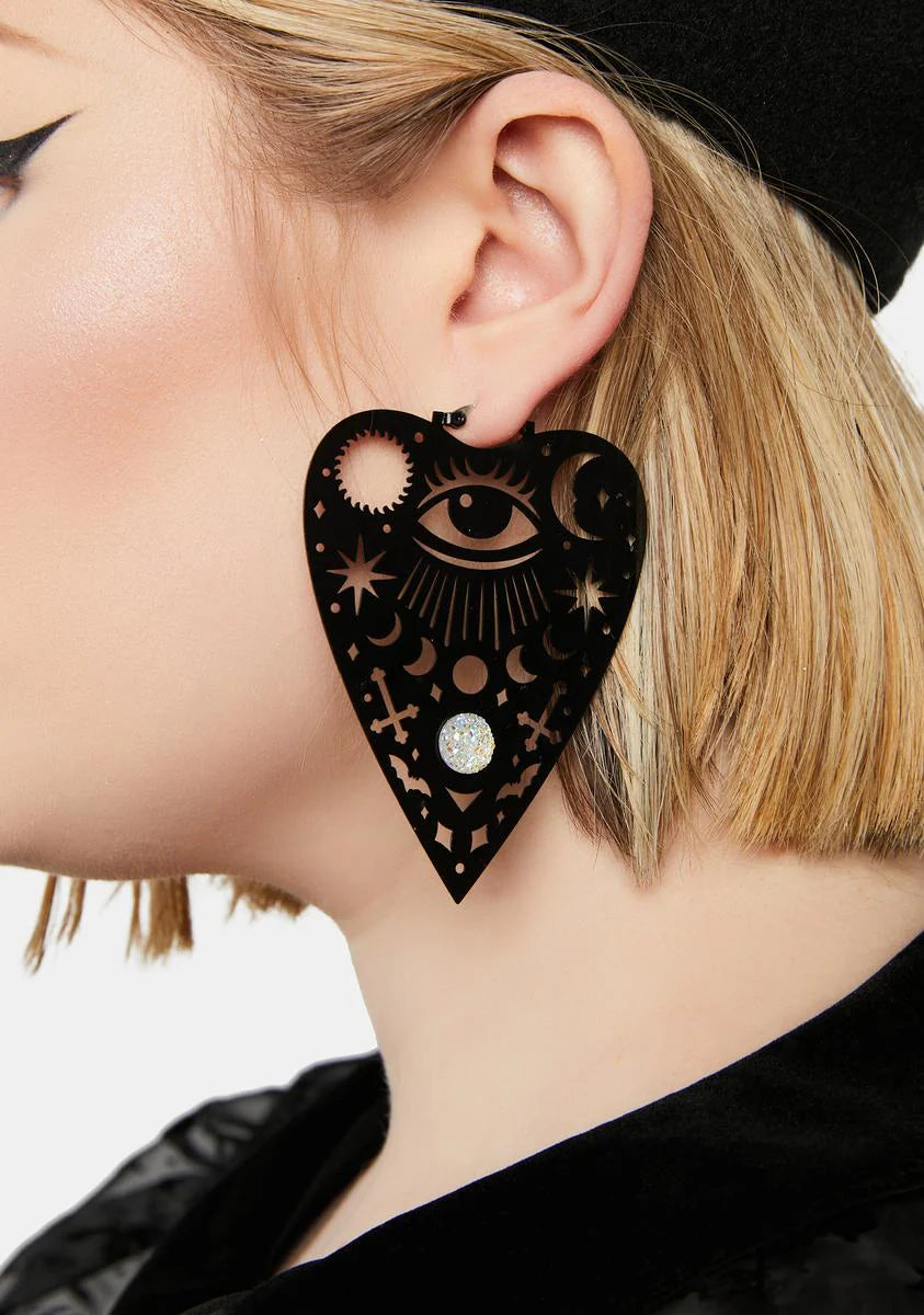 Mystical Ouija Planchette Hoop Earrings