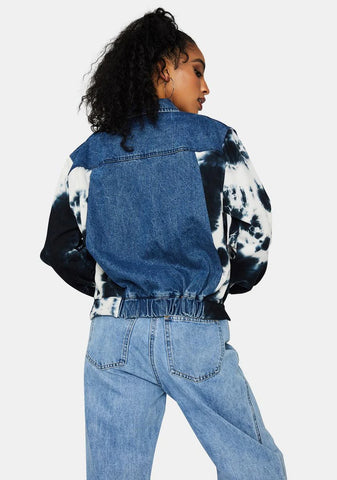 Reveal Ur Feels Tie Dye Sleeve Denim Jacket