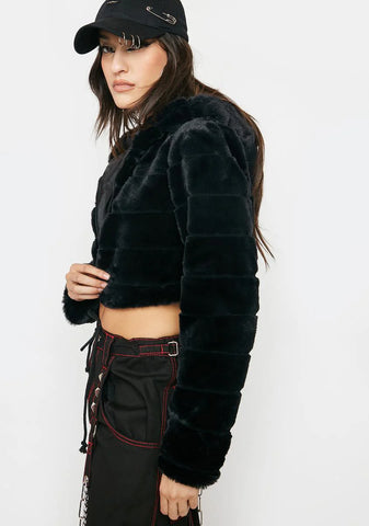 Beat Girl Faux Fur Cropped Hoodie