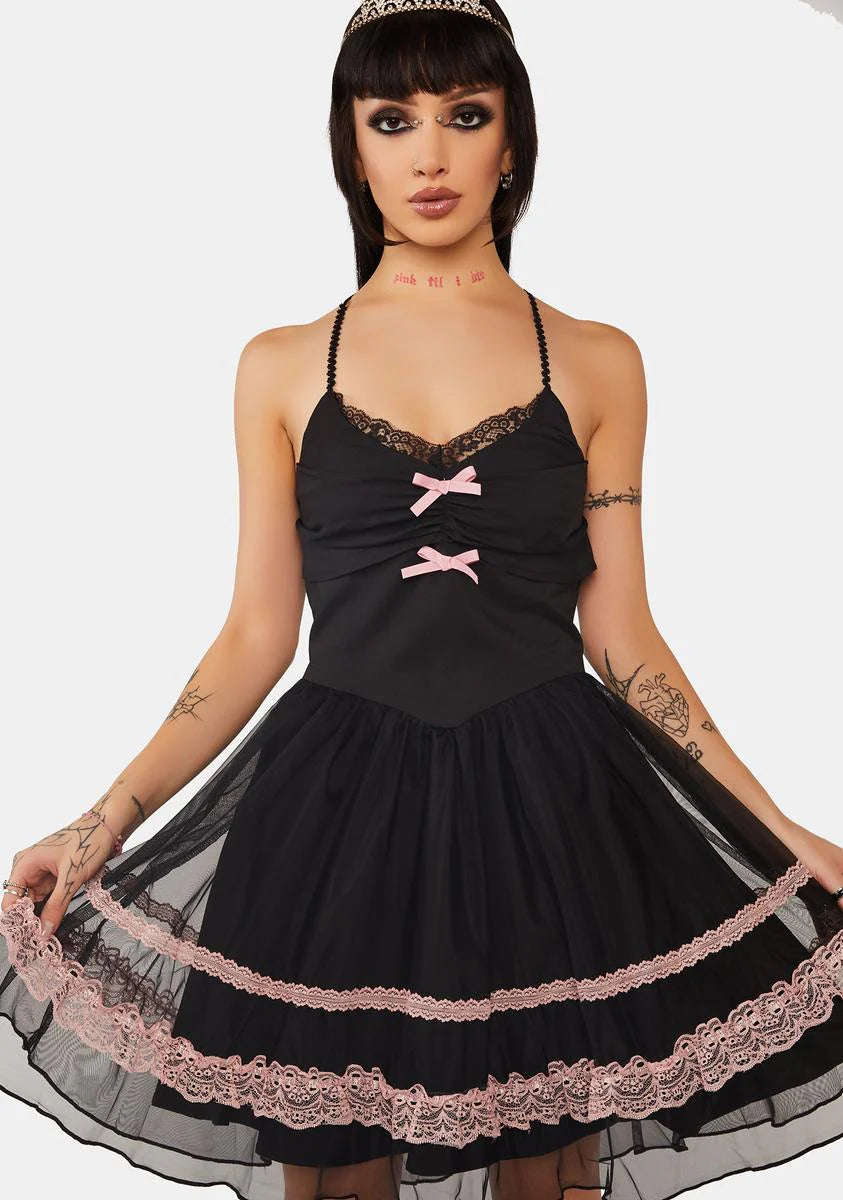 Black Pink Sexy Doll Chiffon Strap Dress