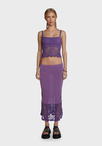 Stitch In Time Crochet Skirt Set - Purple
