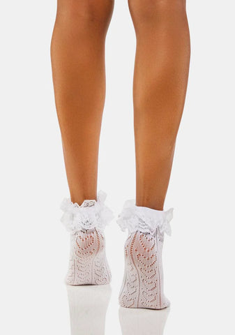 White Heart Net Ruffle Socks