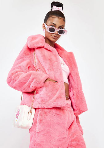 Pink Jax Cropped Faux Fur Jacket