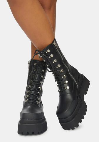 Synth Unisex Genuine Leather Square Toe Combat Boots