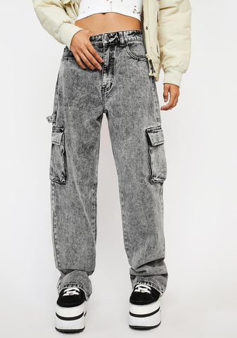 Washed Grey Low Rise Baggy Wide Leg Jeans