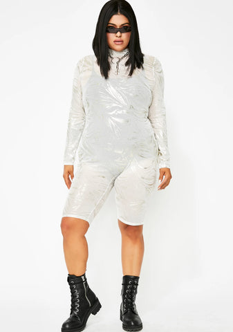 Lightening Silver Blaze Metallic Catsuit