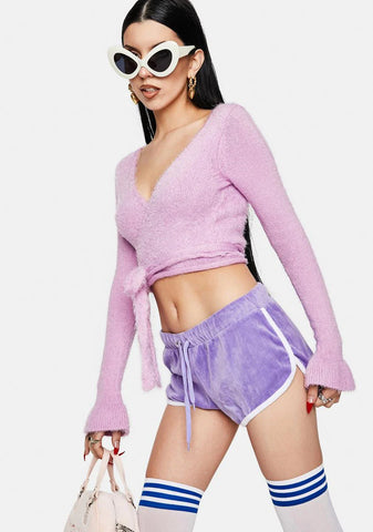 Lilac My New Ensemble Velour Booty Shorts