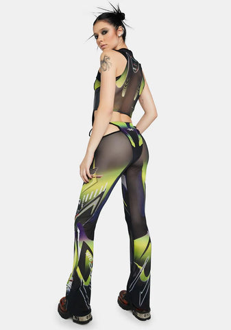 Yellow Racing Mesh Thong Pants