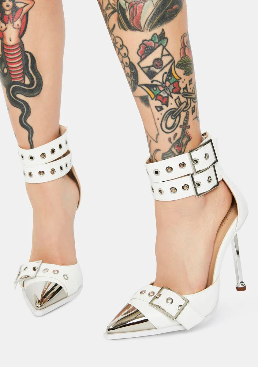 White Ripley Patent Buckle Heels