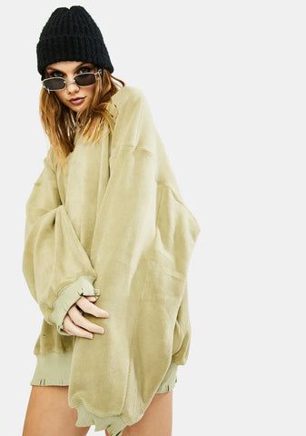 Sage Oversized Distressed Sweatshirt