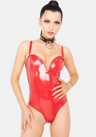 Cherry Demand My Love Vinyl Bodysuit